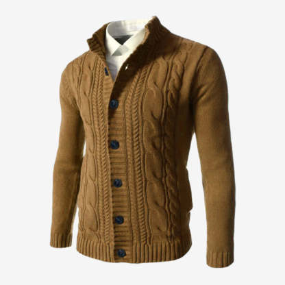 Men's Standing Collar Twisted Button Sweater Cardigan