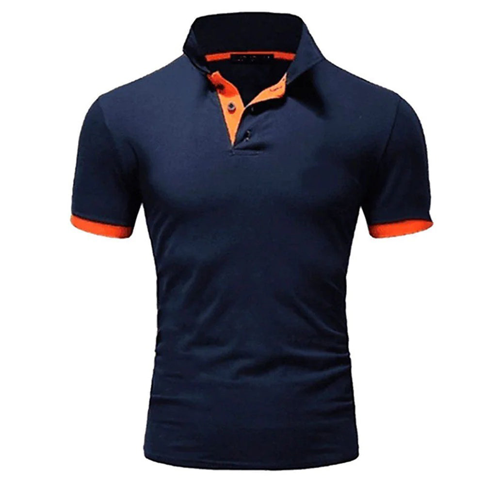New Men's Stitching Contrast Color Slim Polo Shirt