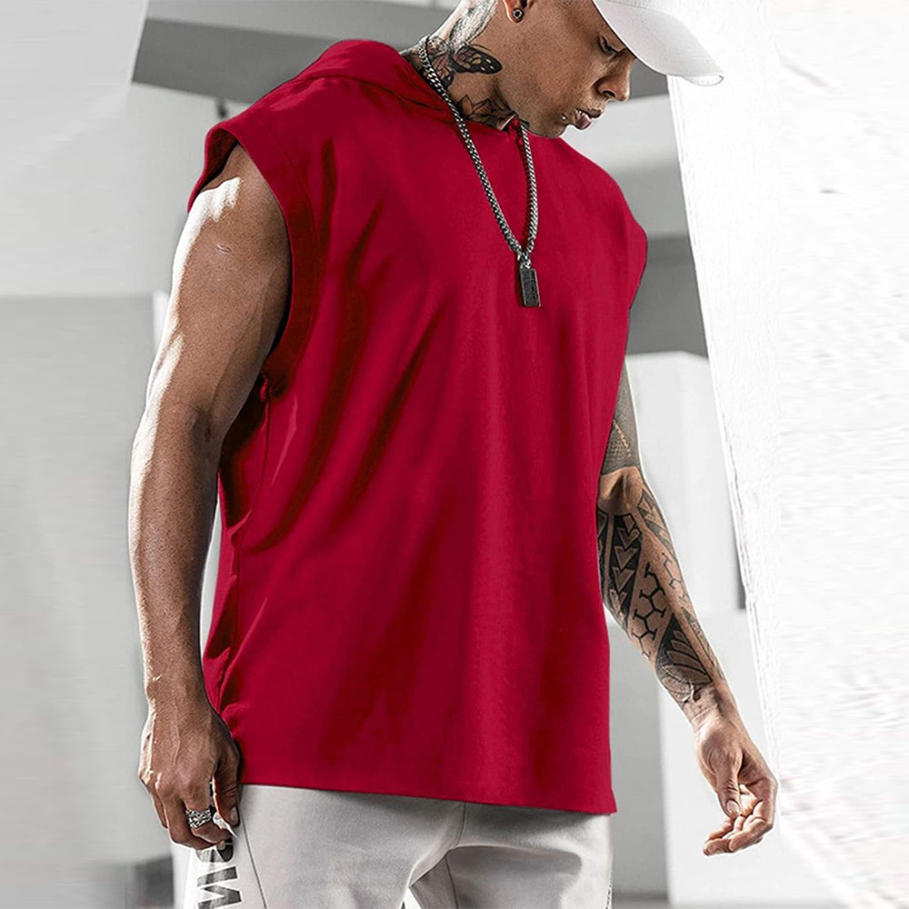 Summer fitness pullover sports sleeveless vest with hood men's vest