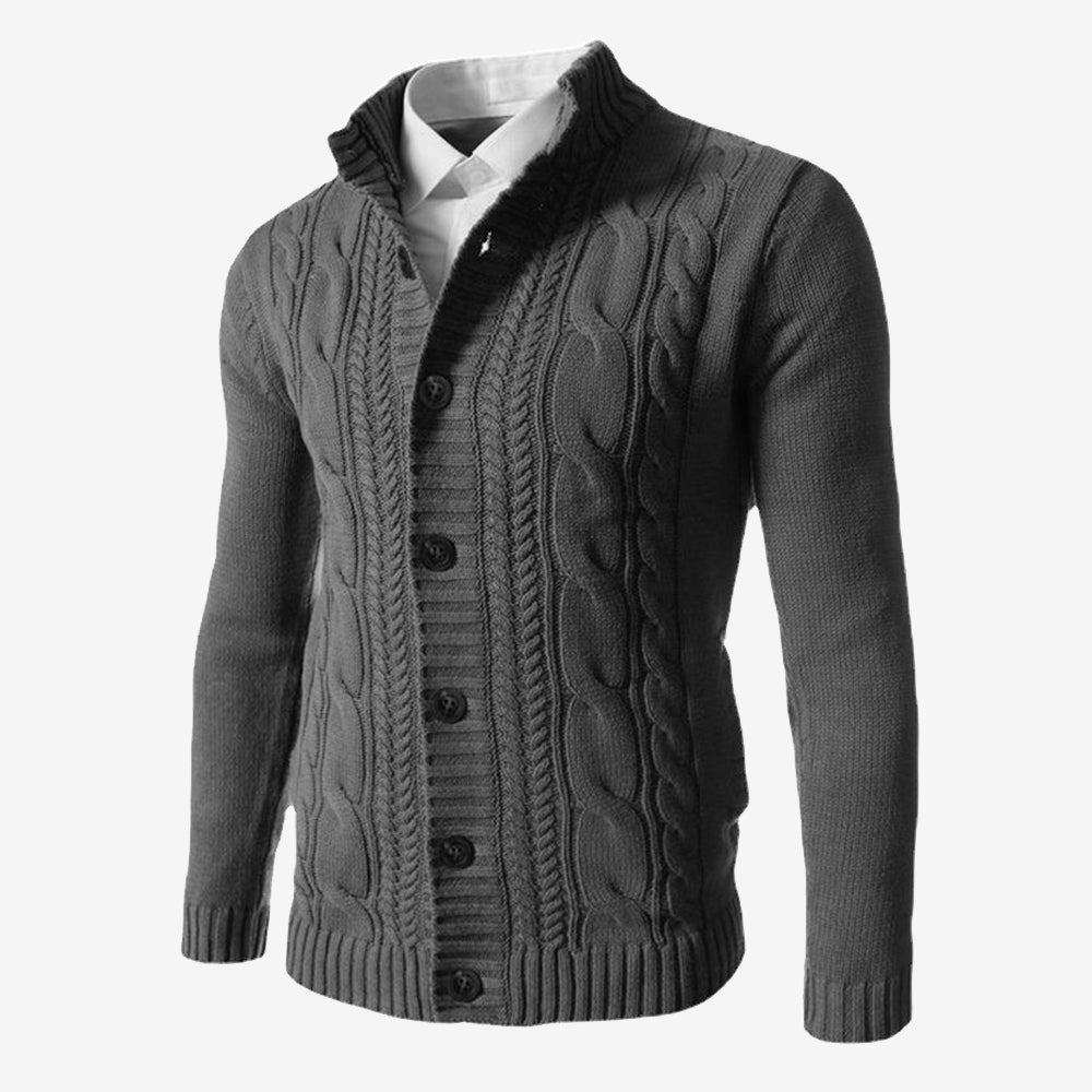 Men's Standing Collar Twisted Button Sweater Cardigan