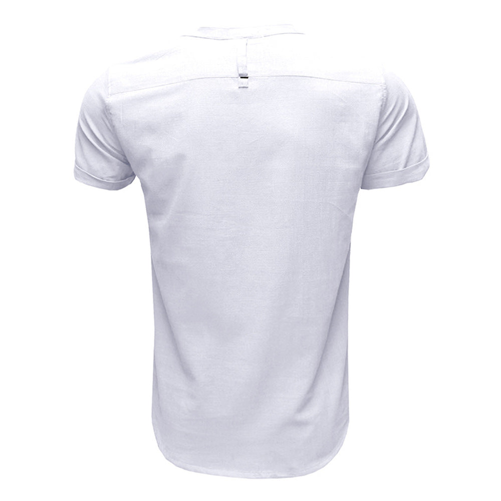 Solid Color Henley Collar Short Sleeve Shirt