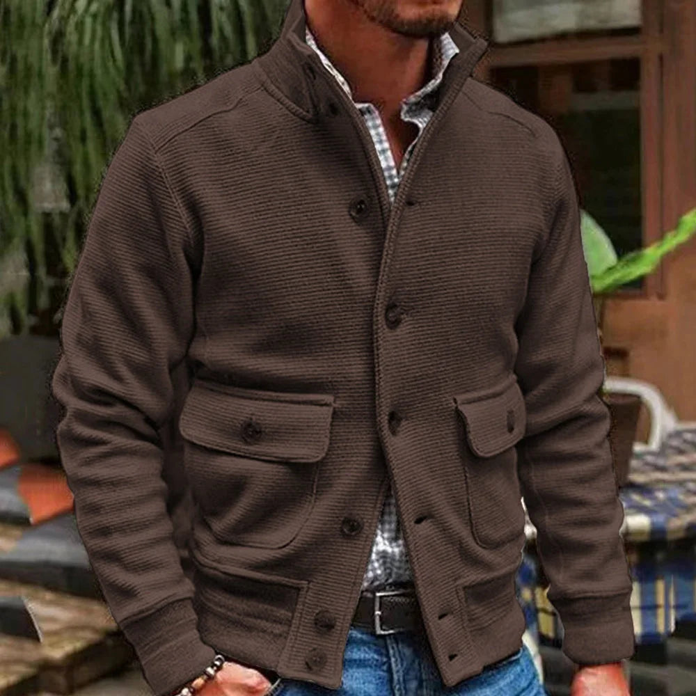 Fashion Men's Stand Collar Comfortable Button Slim Jacket