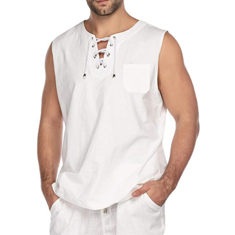 Men's Linen Cross Tie Sleeveless Tank Top
