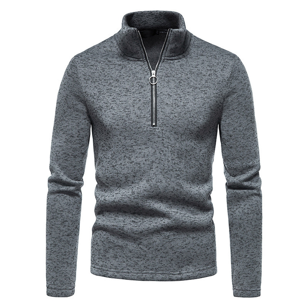 Men's Solid Color Zip Turtleneck Standing Collar Sweater