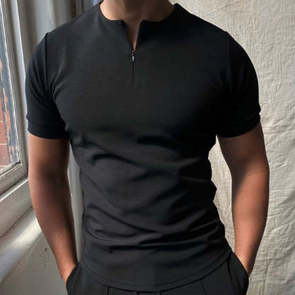 Solid color zipper men's polo shirt