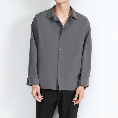 Loose Men's Comfortable Casual Solid Color Long Sleeve Shirt