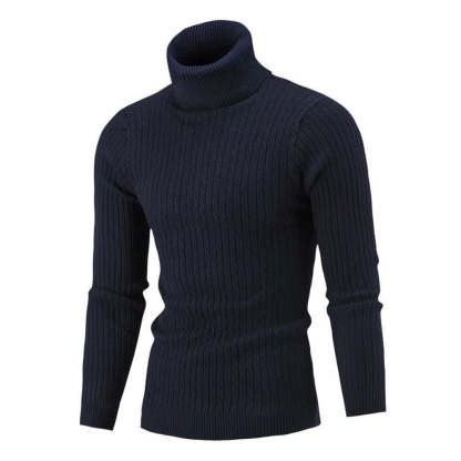 Autumn/Winter Men's Turtleneck Solid Color Knit Pullover Sweater