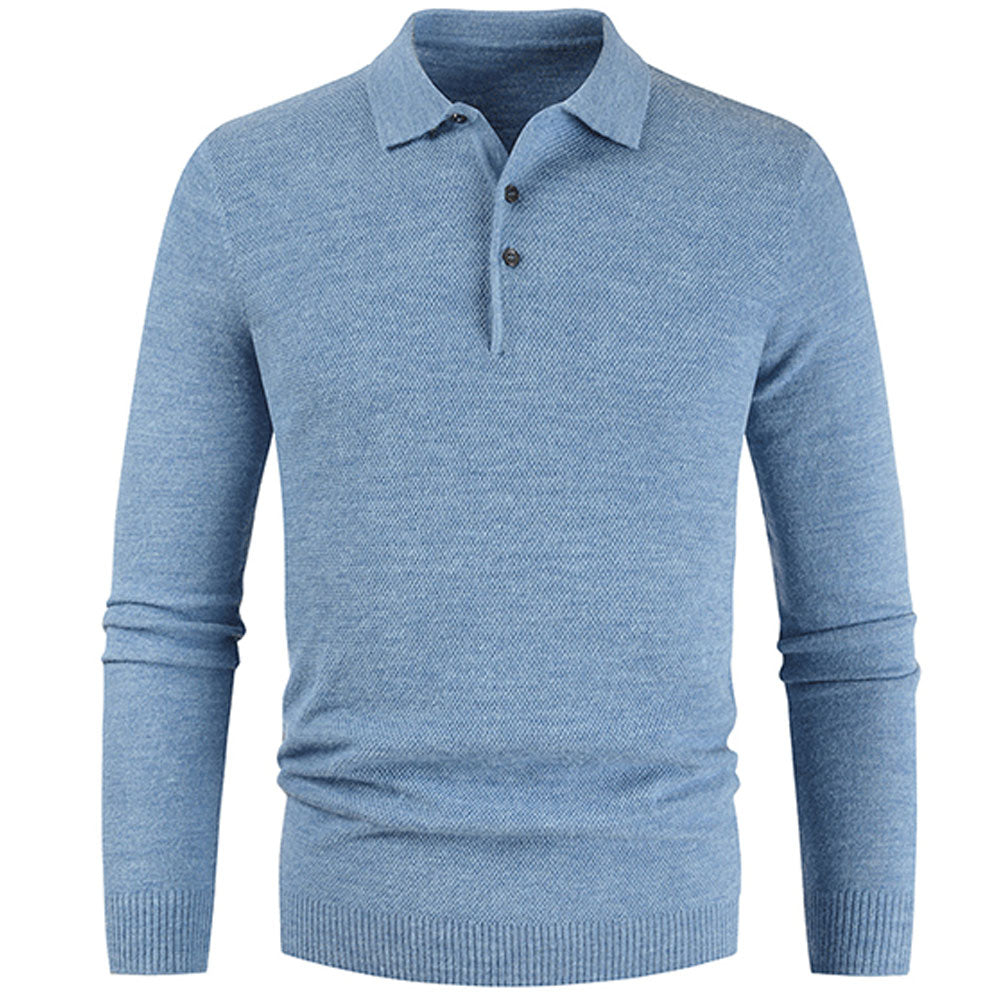 Men's Button Lapel Solid Color Slim Knitted Base Layer Shirt