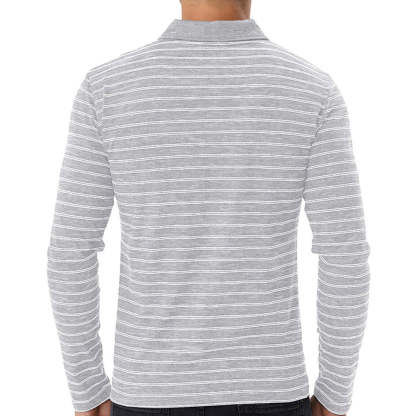 New Men Striped Casual Breathable Long Sleeve Polo Shirt