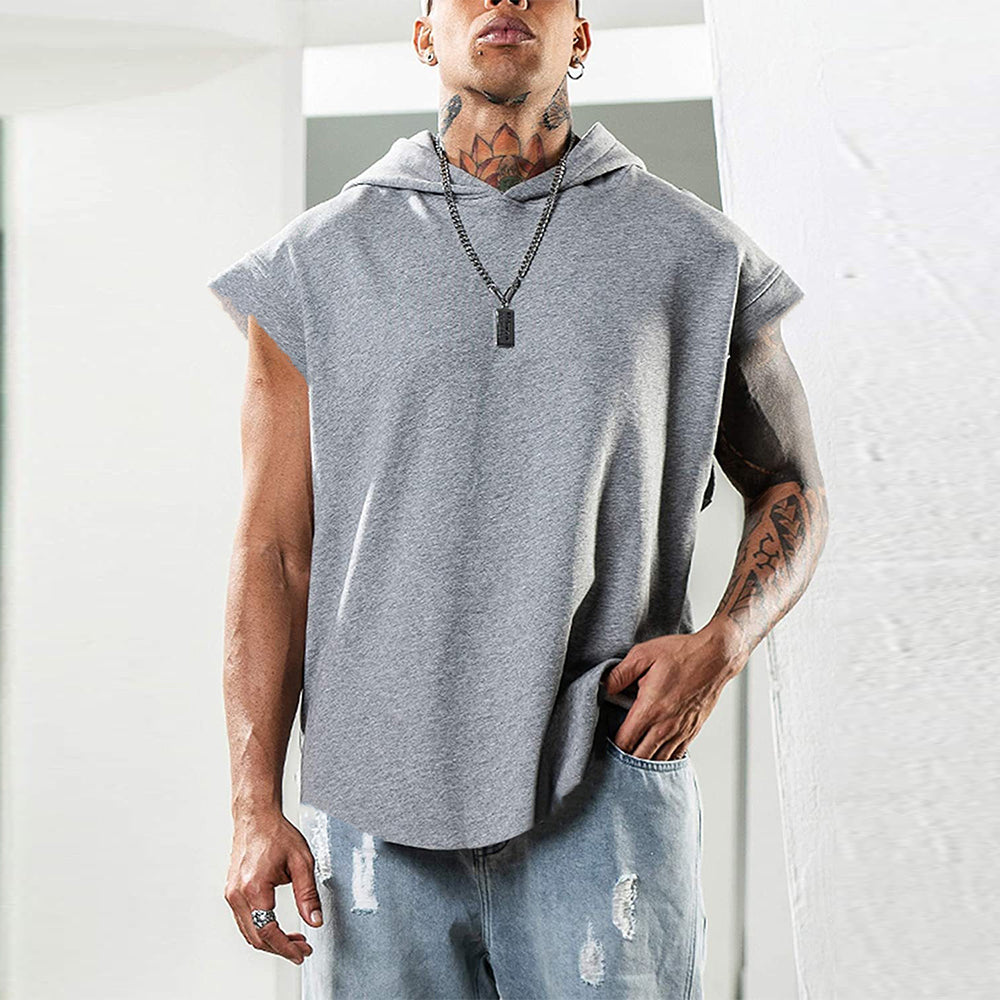 Summer fitness pullover sports sleeveless vest with hood men's vest