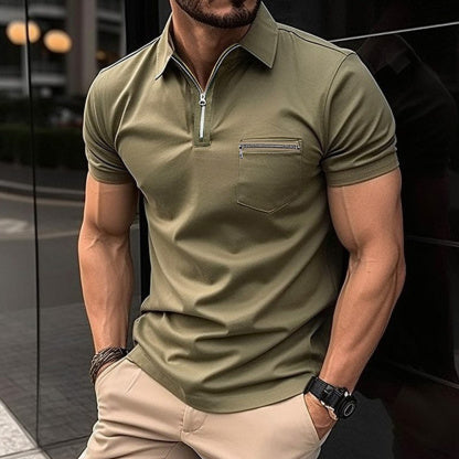 Stylish Monochrome Men's Zippered POLO Shirt