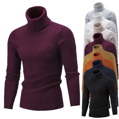 Autumn/Winter Men's Turtleneck Solid Color Knit Pullover Sweater