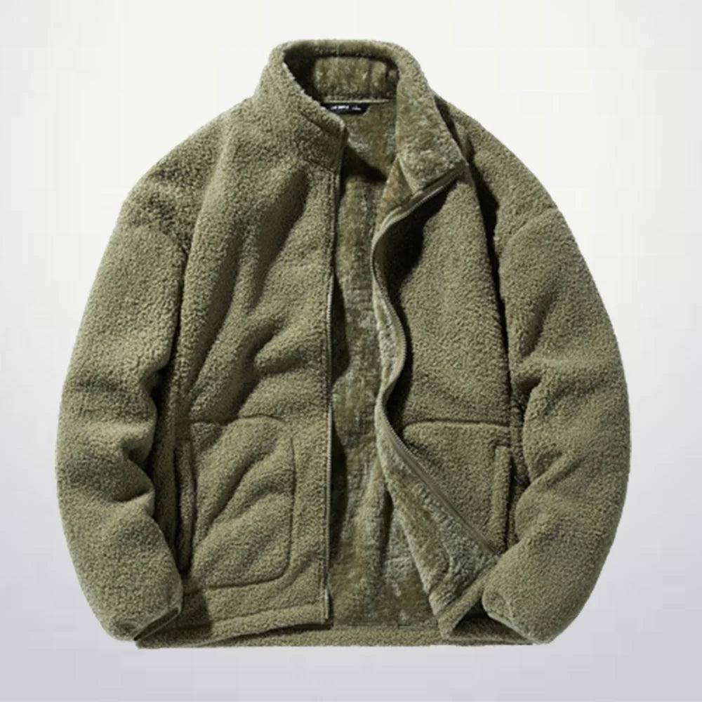 Men's versatile stand collar plush solid color coat