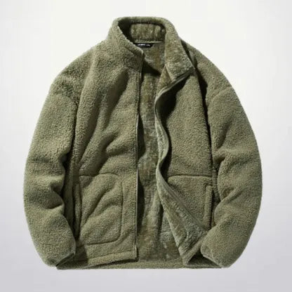 Men's versatile stand collar plush solid color coat