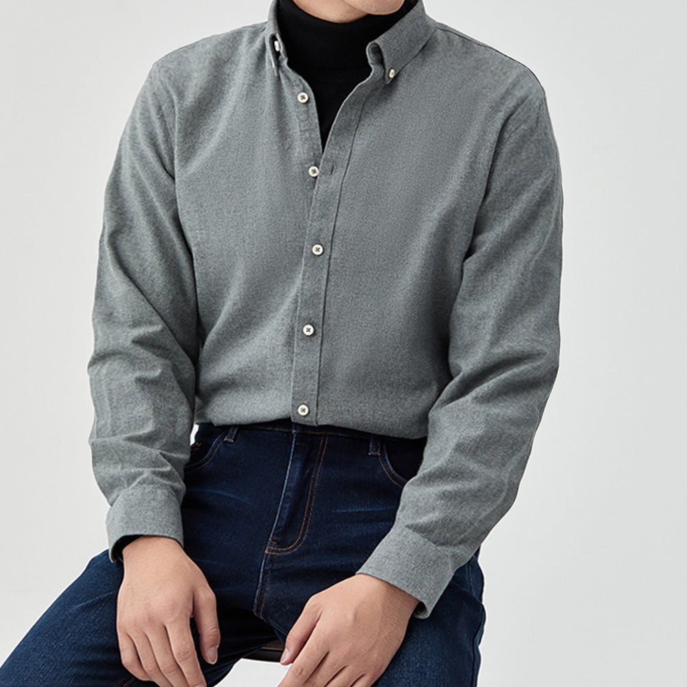 Men's New Brushed Solid Color Casual Long Sleeve Shirt