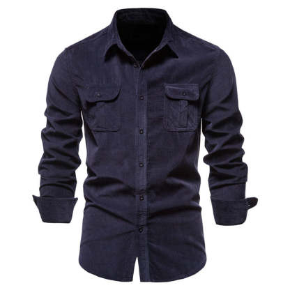 New men's fashion casual pocket corduroy shirt