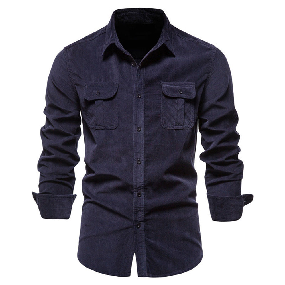 New men's fashion casual pocket corduroy shirt