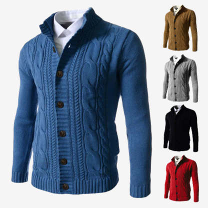 Men's Standing Collar Twisted Button Sweater Cardigan