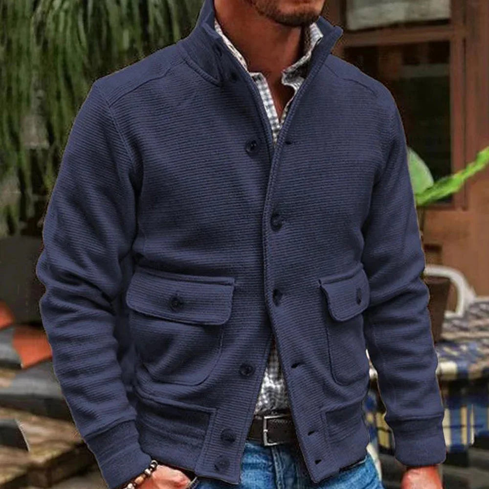 Fashion Men's Stand Collar Comfortable Button Slim Jacket