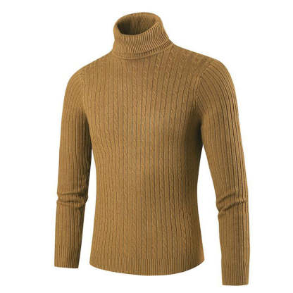 Autumn/Winter Men's Turtleneck Solid Color Knit Pullover Sweater