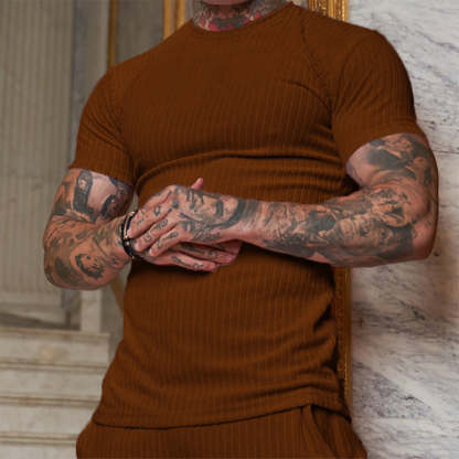 New Round Neck Short Sleeve Vertical Stripe Men's T-Shirt