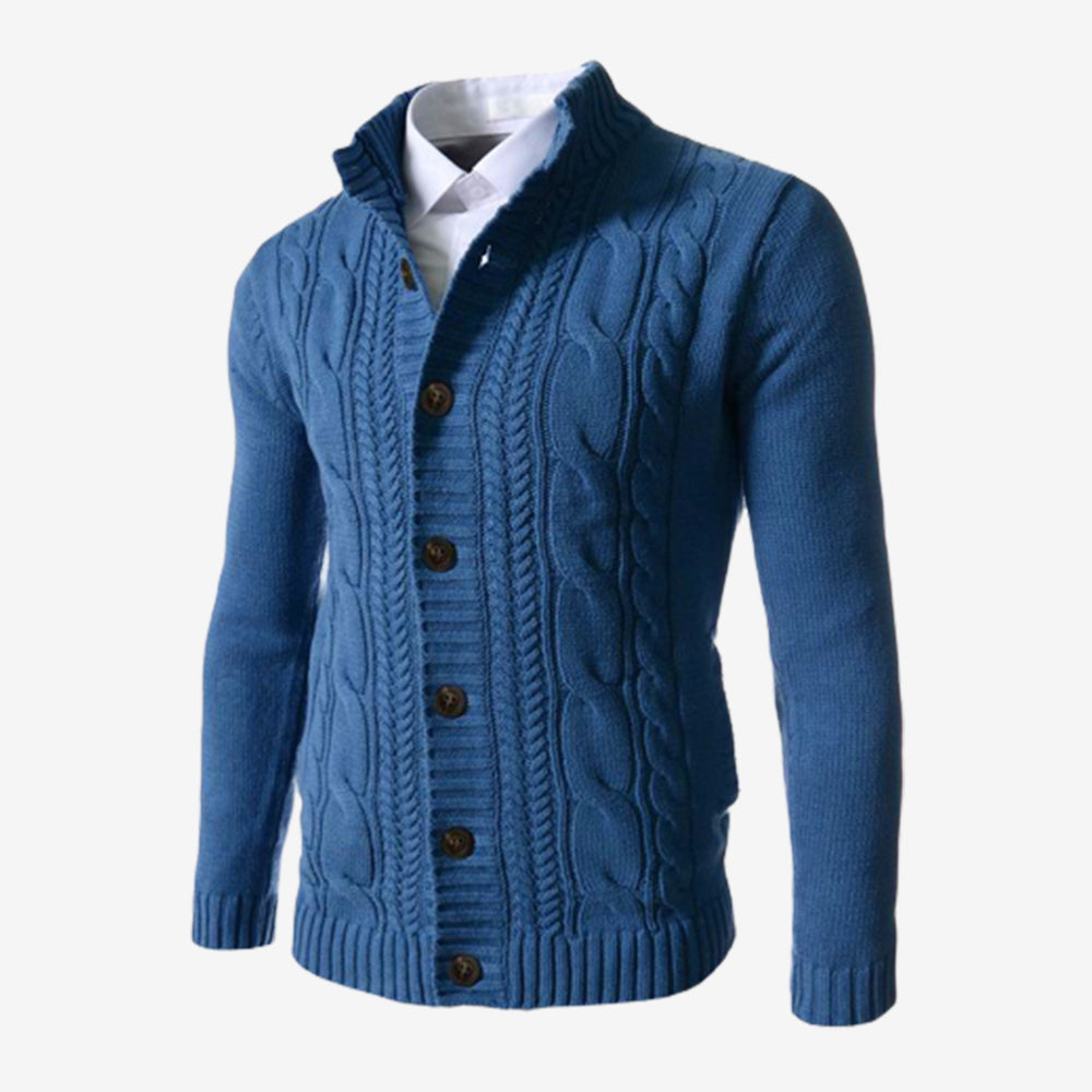 Men's Standing Collar Twisted Button Sweater Cardigan