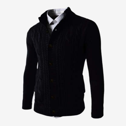 Men's Standing Collar Twisted Button Sweater Cardigan