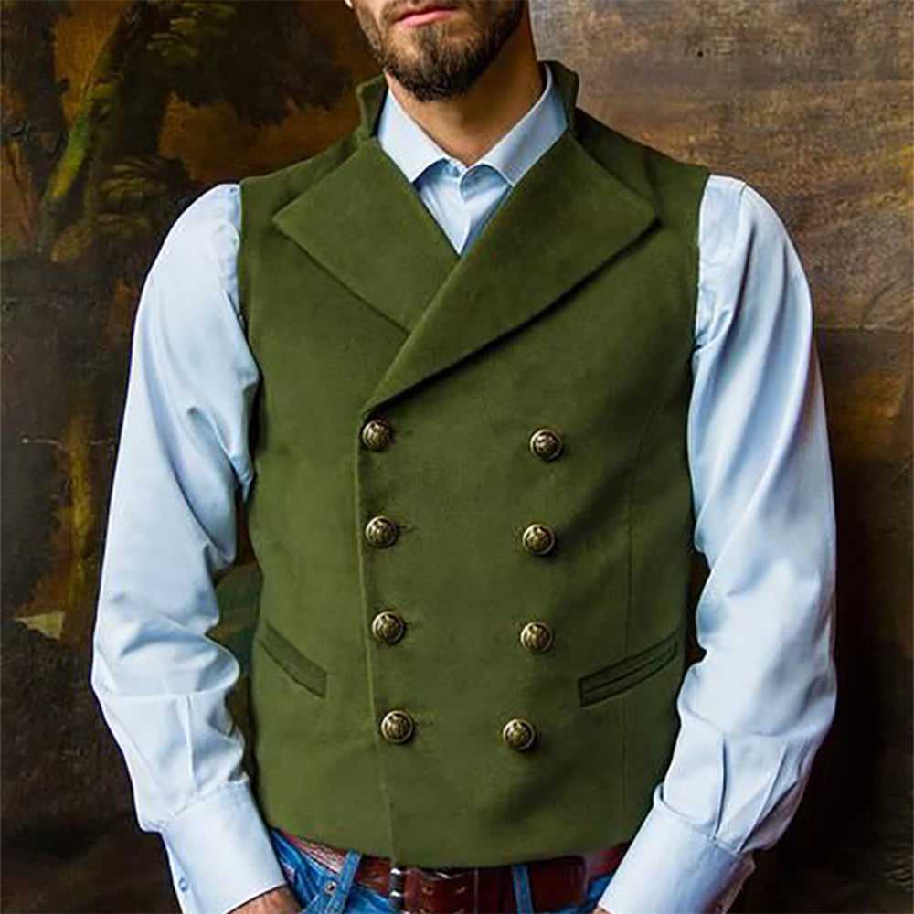 Men's Lapel Double Breasted Solid Vest