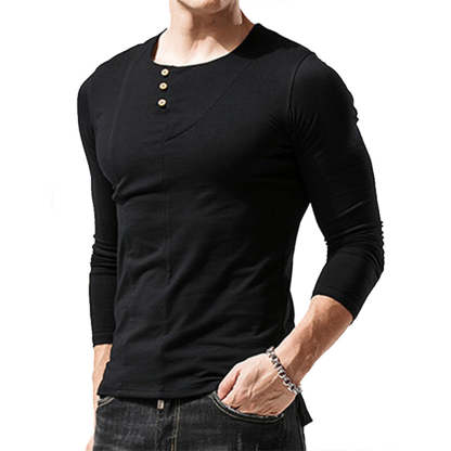 Men's Round Neck Button Long Sleeve T-Shirt