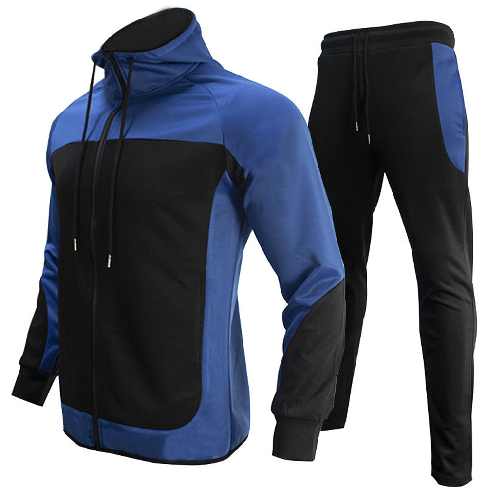 Men's casual color contrast sports two-piece set