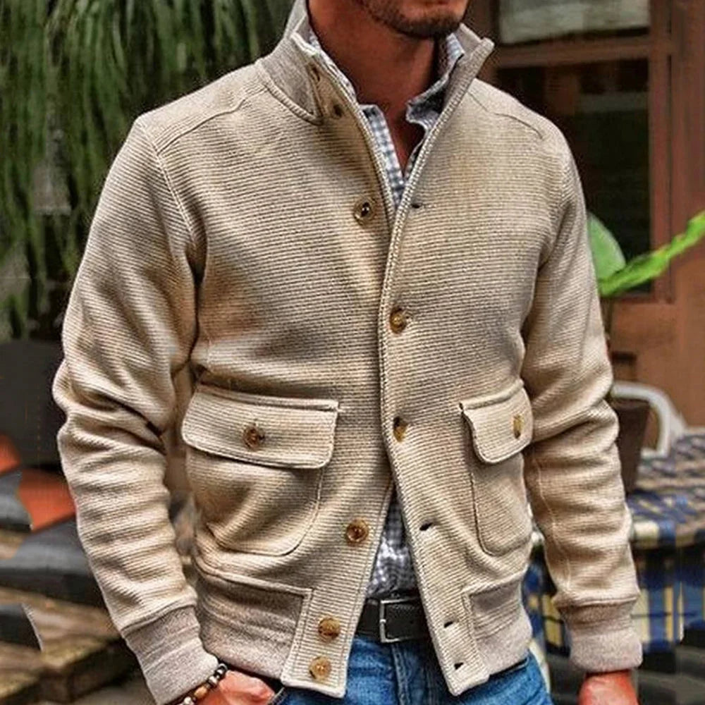 Fashion Men's Stand Collar Comfortable Button Slim Jacket