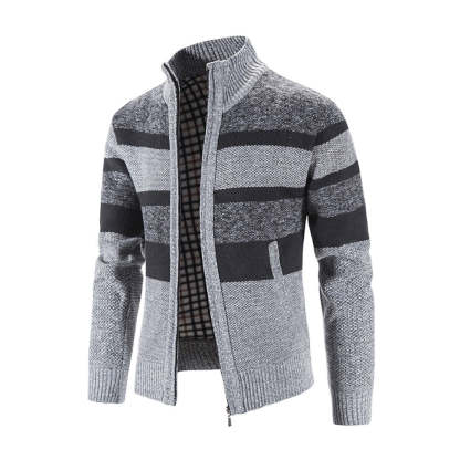 Men's Fashion Stripe Colorblock Sweater Cardigan Jacket